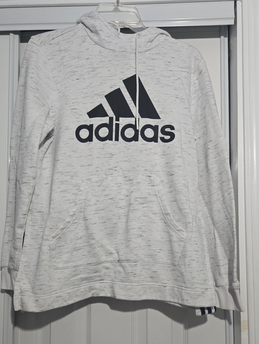 adidas White Heather Pullover Hoodie with Black Logo